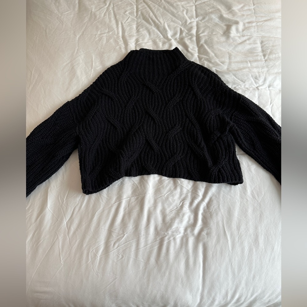 Free People Black Cable Knit Sweater